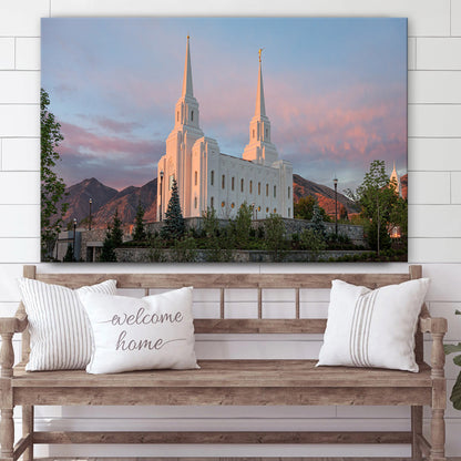 Brigham City Temple Sunrise Canvas Wall Art - Jesus Christ Picture - Canvas Christian Wall Art