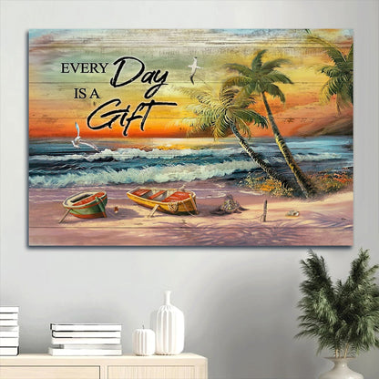 Brilliant Beach Painting Amazing Sunset Seagull Canvas Everyday Is A Gift Canvas Wall Art - Christian Wall Decor