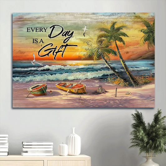 Brilliant Beach Painting Amazing Sunset Seagull Canvas Everyday Is A Gift Canvas Wall Art - Christian Wall Decor