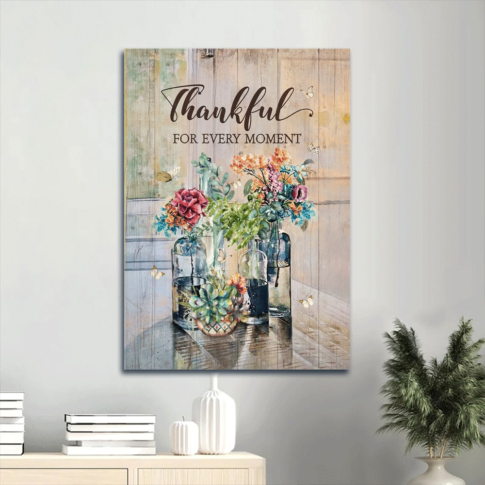 Brilliant Flower Drawing Spring Painting Thankful For Every Moment Canvas Wall Art - Christian Gift