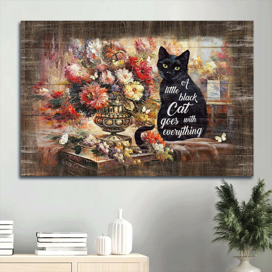 Brilliant Flower Garden Black Cat Canvas Cat Lover A Little Black Cat Goes With Everything Canvas Wall Art - Christian Wall Decor