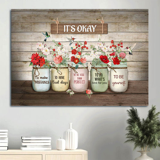 Brilliant Flower Painting Colorful Hummingbird Canvas It's Okay To Make Mistakes Canvas Wall Art - Christian Wall Decor