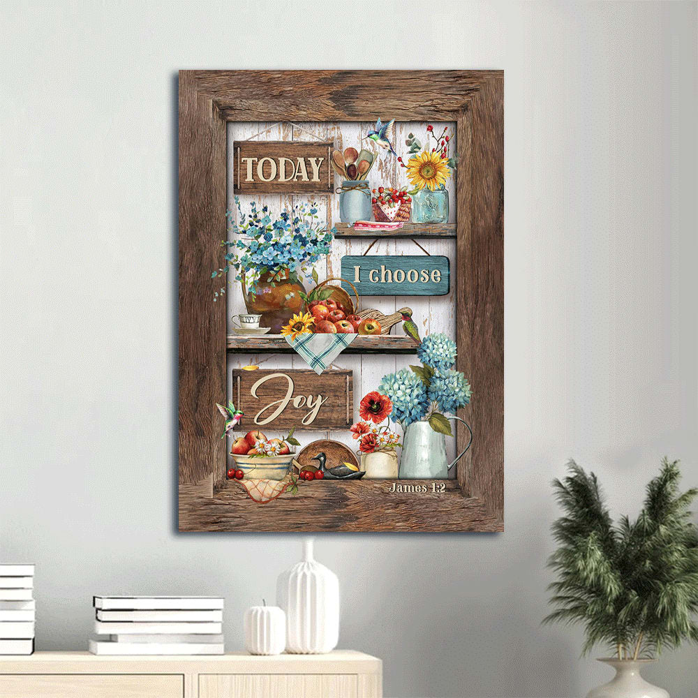 Brilliant Kitchen Blue Hydrangea Colorful Painting Today I Choose Joy Canvas Wall Art - Christian Gift