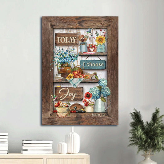 Brilliant Kitchen Blue Hydrangea Colorful Painting Today I Choose Joy Canvas Wall Art - Christian Gift