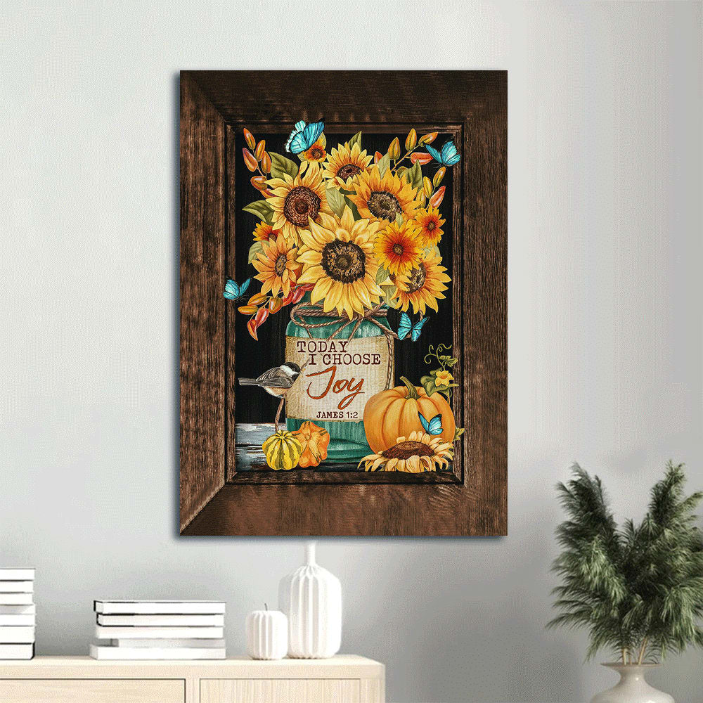 Brilliant Sunflower Pumpkin Painting Butterfly Drawing Today I Choose Joy Canvas Wall Art - Christian Gift
