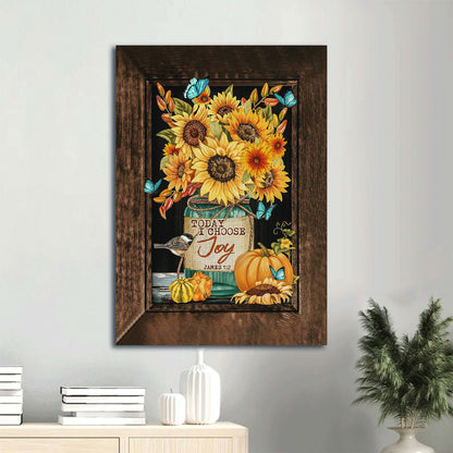 Brilliant Sunflower Pumpkin Painting Butterfly Drawing Today I Choose Joy Canvas Wall Art - Christian Gift