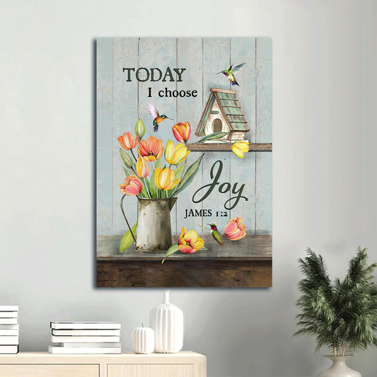 Brilliant Tulip Drawing Wooden Bird House Colorful Hummingbird Today I Choose Joy Canvas Wall Art - Christian Gift