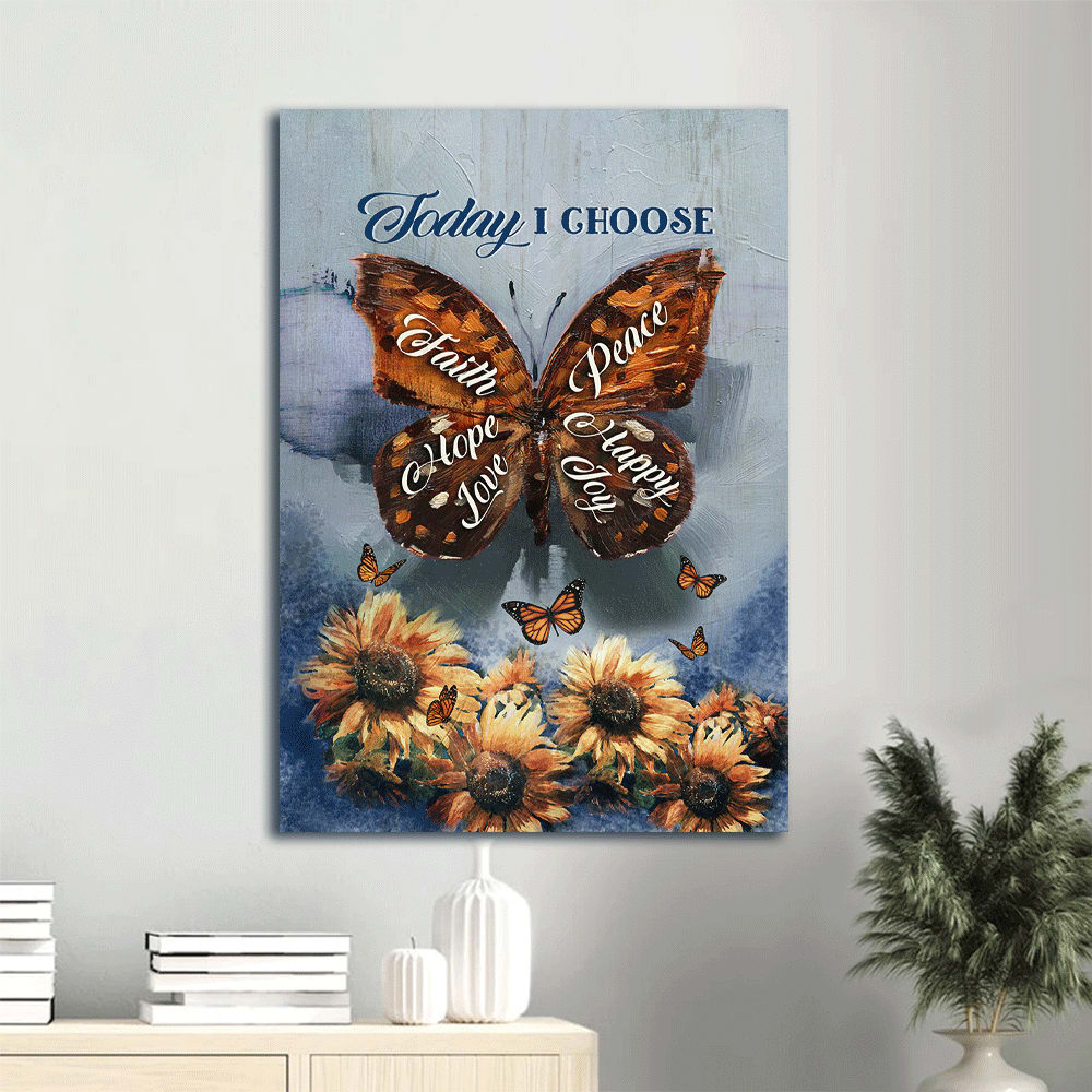 Brown Butterfly Sunflower Garden Today I Choose Peace Canvas Wall Art - Christian Gift
