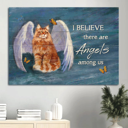 Brown Cat Canvas Angel Wings Butterfly Canvas Cat Lover I Believe There Are Angels Among Us Canvas Wall Art - Christian Wall Decor