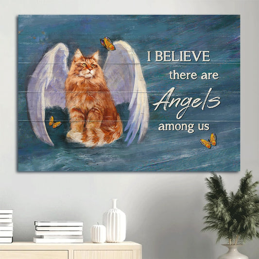 Brown Cat Canvas Angel Wings Butterfly Canvas Cat Lover I Believe There Are Angels Among Us Canvas Wall Art - Christian Wall Decor