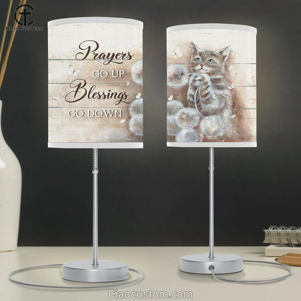 Brown Cat Dandelion Field Prayers Go Up Blessings Go Down Table Lamp For Bedroom - Bible Verse Table Lamp - Religious Room Decor