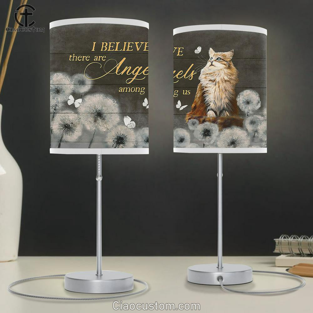 Brown Cat Dandelion I Believe There Are Angels Among Us Table Lamp For Bedroom - Bible Verse Table Lamp - Religious Room Decor