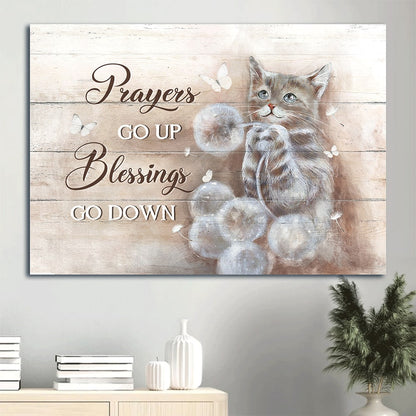 Brown Cat Drawing Canvas Dandelion Field Canvas Cat Lover Prayers Go Up Blessings Go Down Canvas Wall Art - Christian Wall Decor