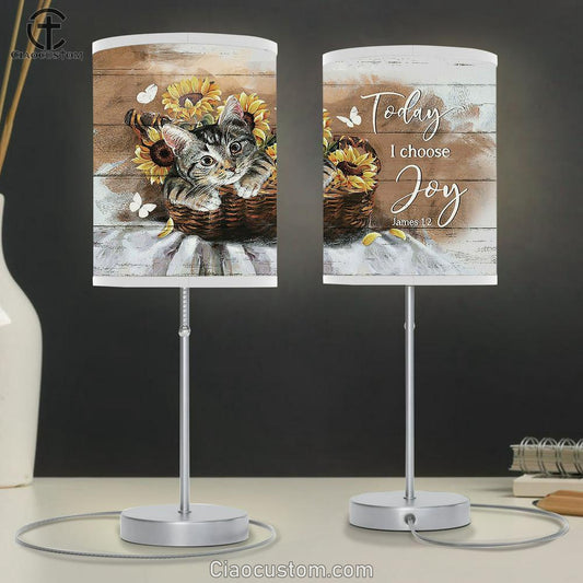 Brown cat Today I choose joy Table Lamp For Bedroom - Bible Verse Table Lamp - Religious Room Decor
