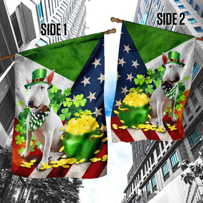 Bull Terrier House Flag - St Patrick's Day Garden Flag - Outdoor St Patrick's Day Decor