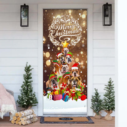 Bulldog Christmas Tree Door Cover - Merry Christmas - Front Door Christmas Cover - Christmas Outdoor Decoration