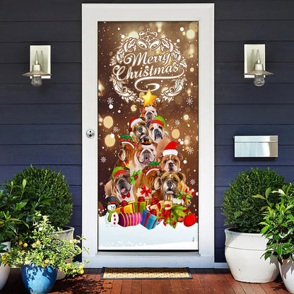 Bulldog Christmas Tree Door Cover - Merry Christmas - Front Door Christmas Cover - Christmas Outdoor Decoration