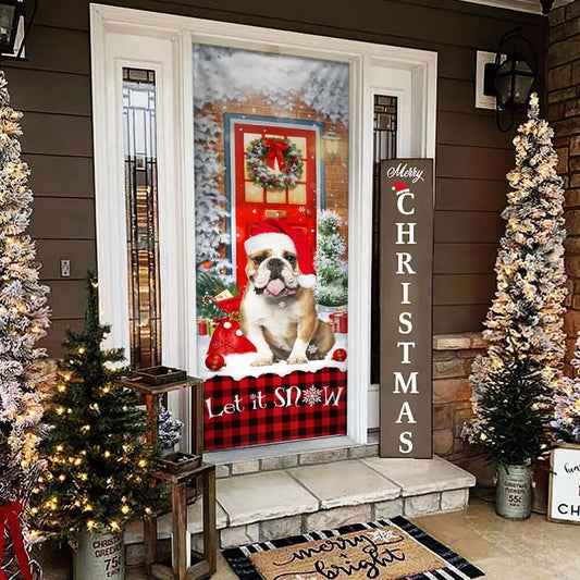 Bulldog Door Cover - Let It Snow Christmas Door Cover - Christmas Outdoor Decoration