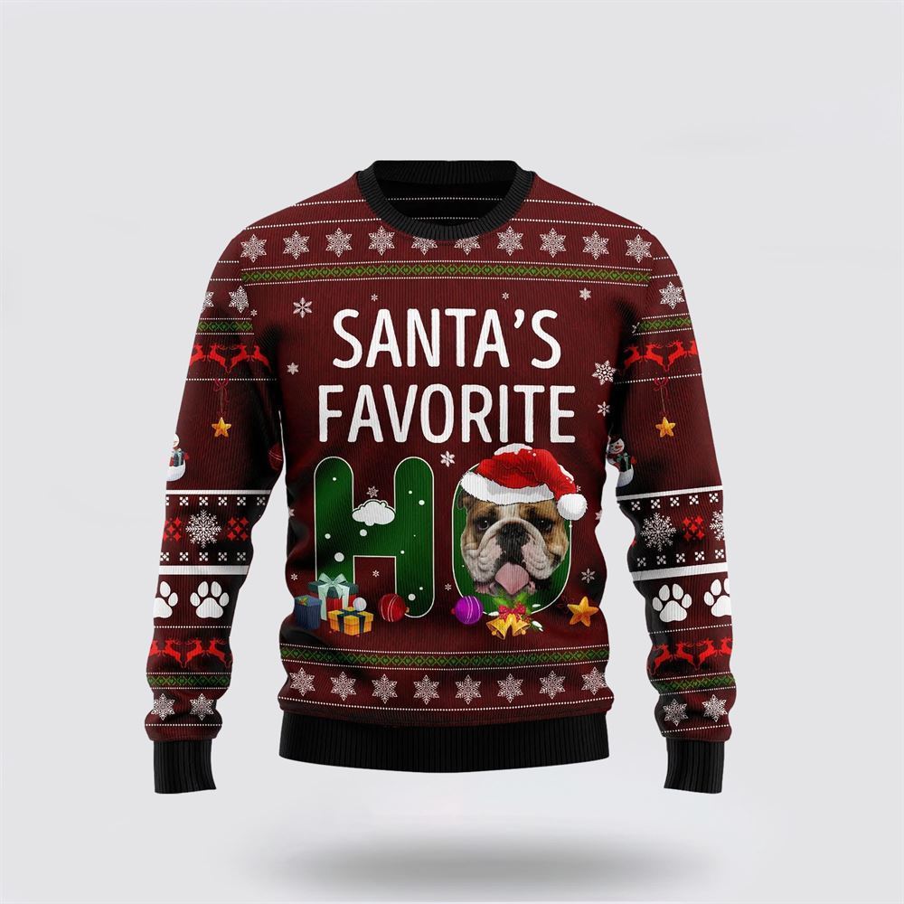 Bulldog Santa Favorite Ho Ugly Christmas Sweater For Men And Women, Gift For Christmas, Best Winter Christmas Outfit