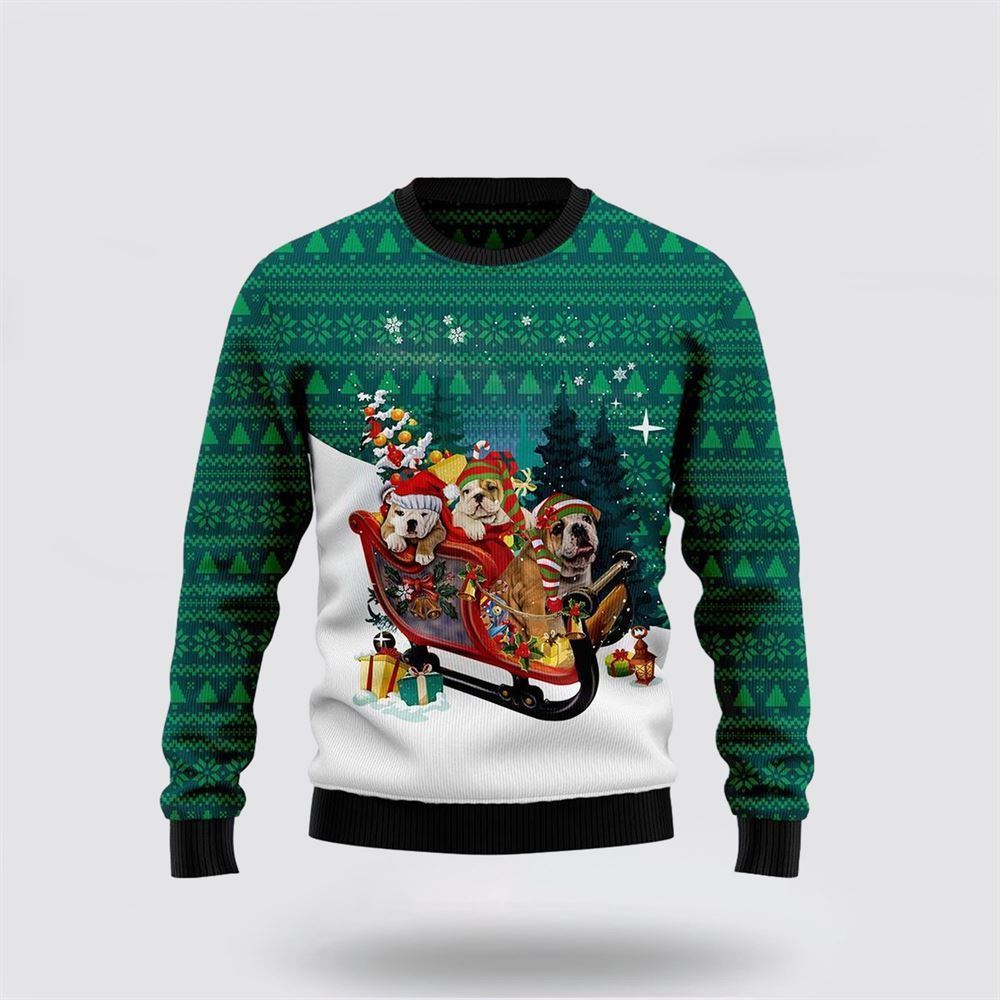 Bulldog Sleigh Ugly Christmas Sweater For Men And Women, Gift For Christmas, Best Winter Christmas Outfit
