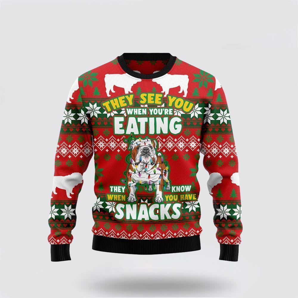Bulldog Snacks Ugly Christmas Sweater For Men And Women, Gift For Christmas, Best Winter Christmas Outfit