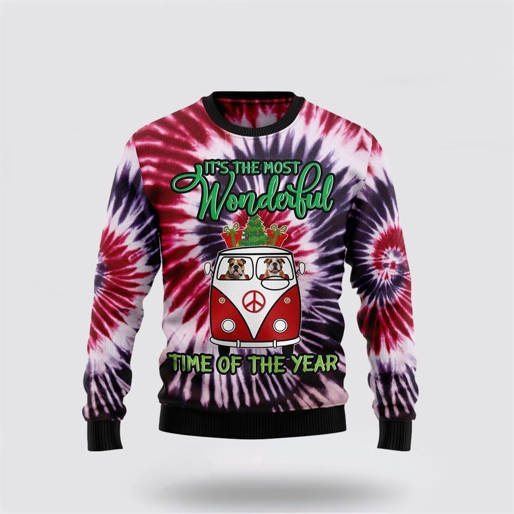 Bulldog Tie Dye Ugly Christmas Sweater For Men And Women, Gift For Christmas, Best Winter Christmas Outfit