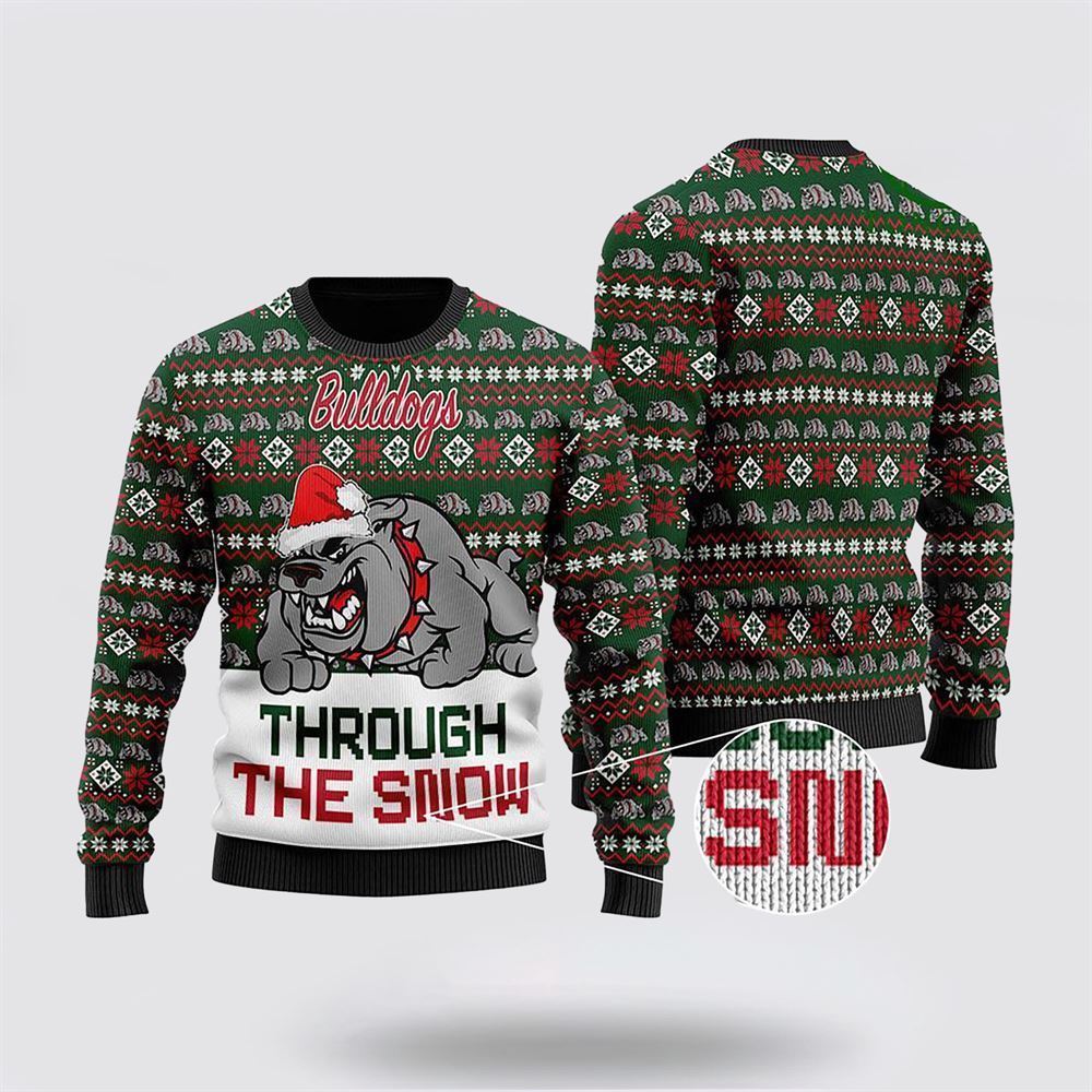 Bulldogs Through The Snow Ugly Christmas Sweater For Men And Women, Gift For Christmas, Best Winter Christmas Outfit