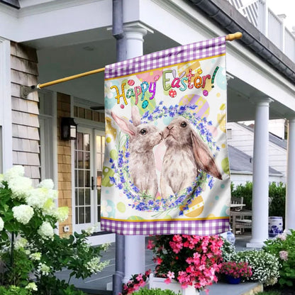 Bunny Couple Easter Flag - Easter House Flags - Christian Easter Garden Flags