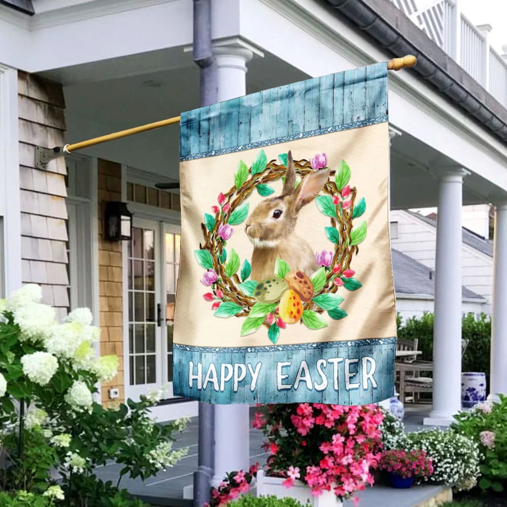 Merry Easter Garden Flag - Kissing Rabbits Design, 90 X 150 Cm, Polyester