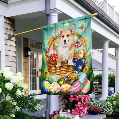 Bunny Eggs Corgi Easter House Flags - Happy Easter Garden Flag - Decorative Easter Flags