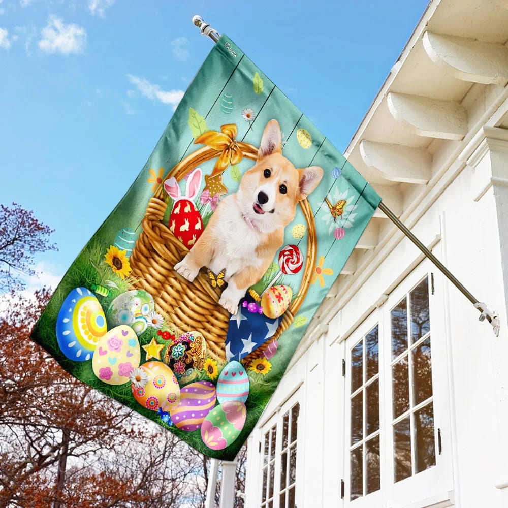 Bunny Eggs Corgi Easter House Flags - Happy Easter Garden Flag - Decorative Easter Flags
