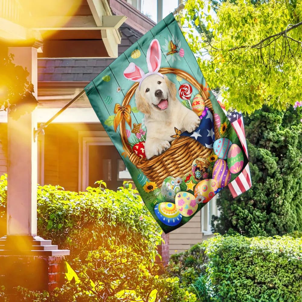 Bunny Eggs Golden Retriever Easter House Flags - Happy Easter Garden Flag - Decorative Easter Flags