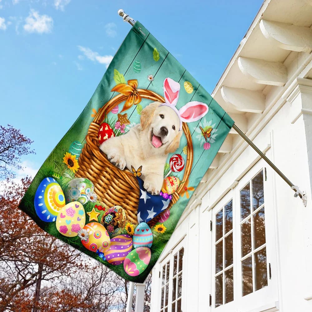 Bunny Eggs Golden Retriever Easter House Flags - Happy Easter Garden Flag - Decorative Easter Flags