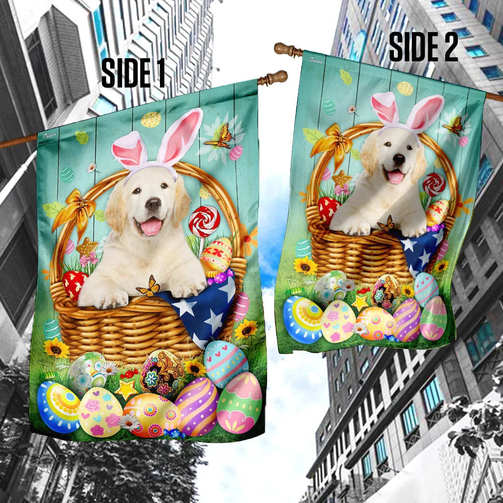 Bunny Eggs Golden Retriever Easter House Flags - Happy Easter Garden Flag - Decorative Easter Flags