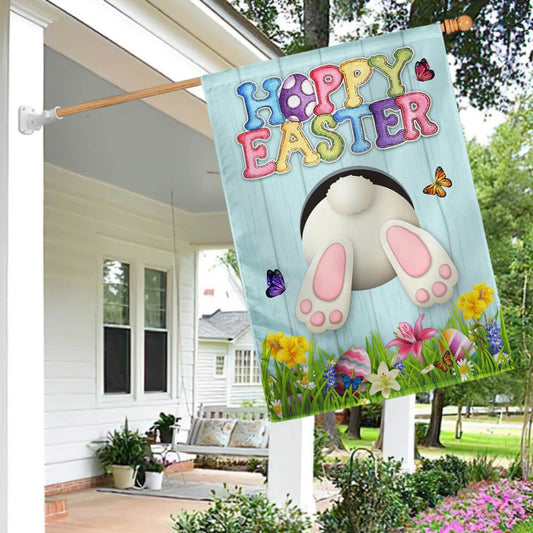 Bunny Eggs Happy Easter Flag - Religious Easter House Flags - Easter Garden Flags