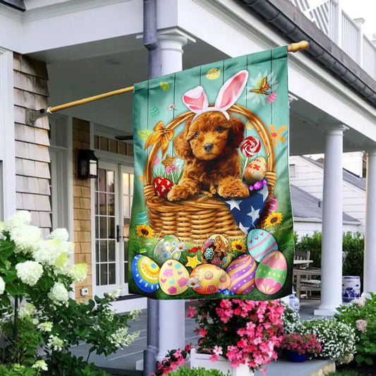 Bunny Eggs Poodle Easter House Flags - Happy Easter Garden Flag - Decorative Easter Flags