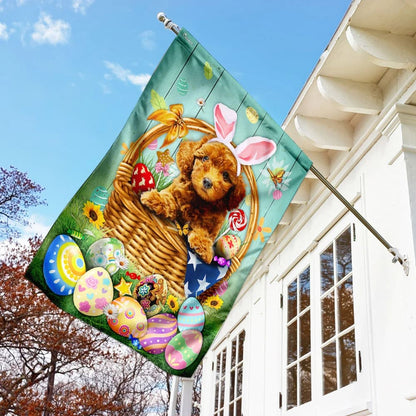 Bunny Eggs Poodle Easter House Flags - Happy Easter Garden Flag - Decorative Easter Flags