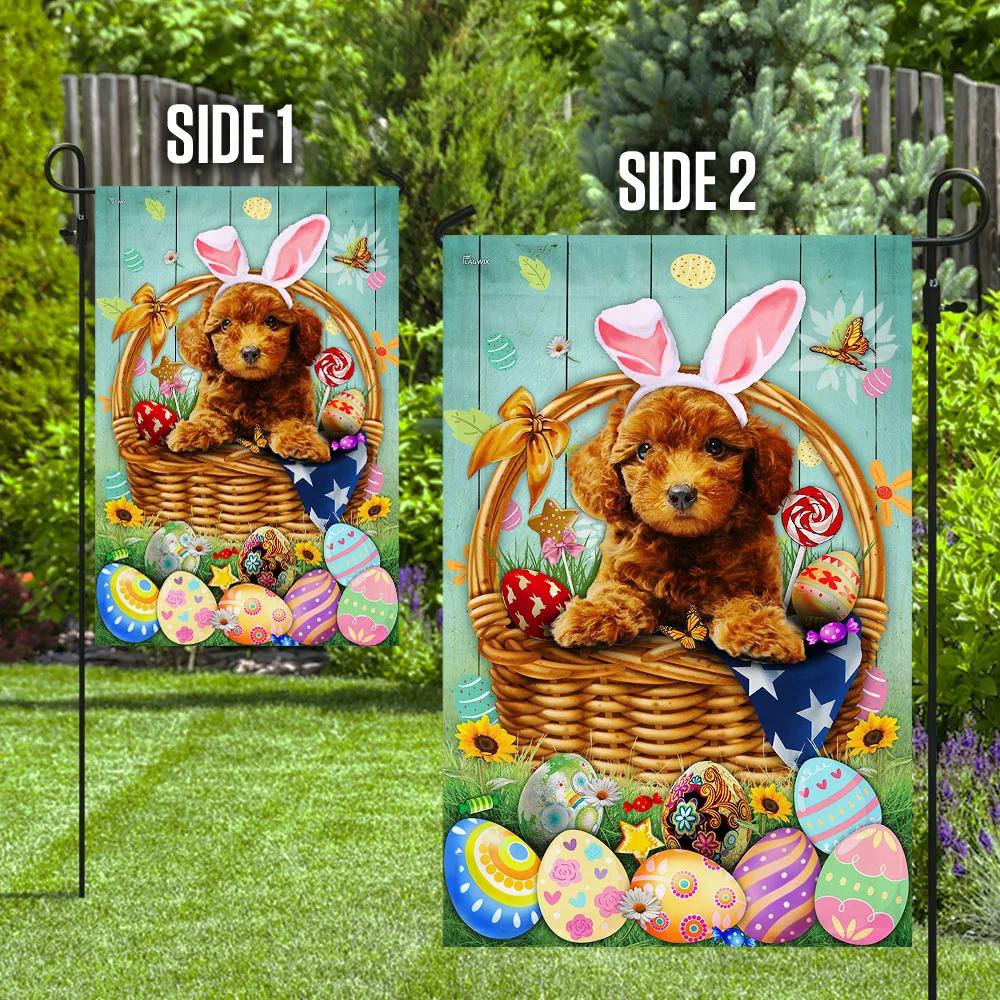Bunny Eggs Poodle Easter House Flags - Happy Easter Garden Flag - Decorative Easter Flags