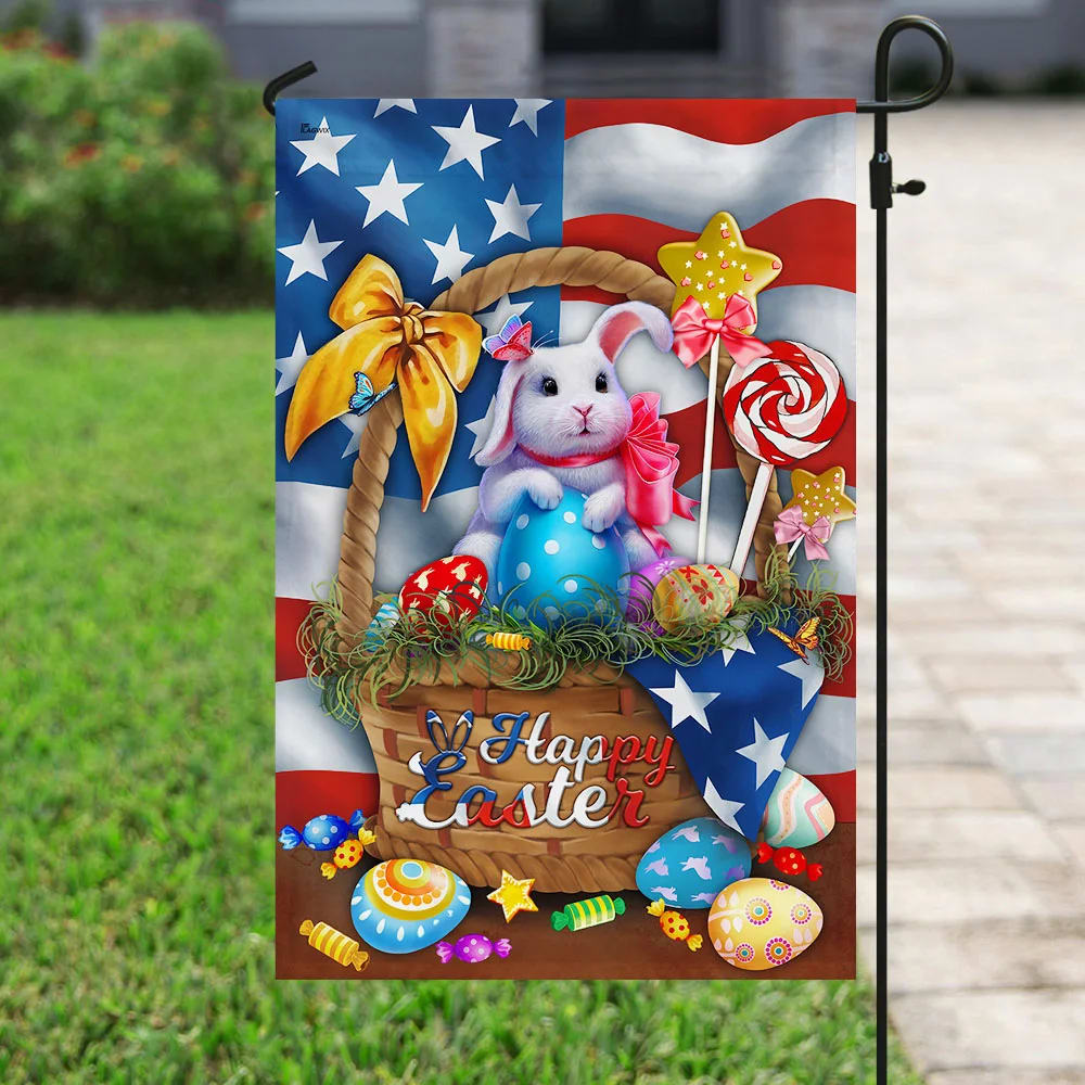 Bunny Happy Easter Flag - Easter House Flags - Christian Easter Garden Flags
