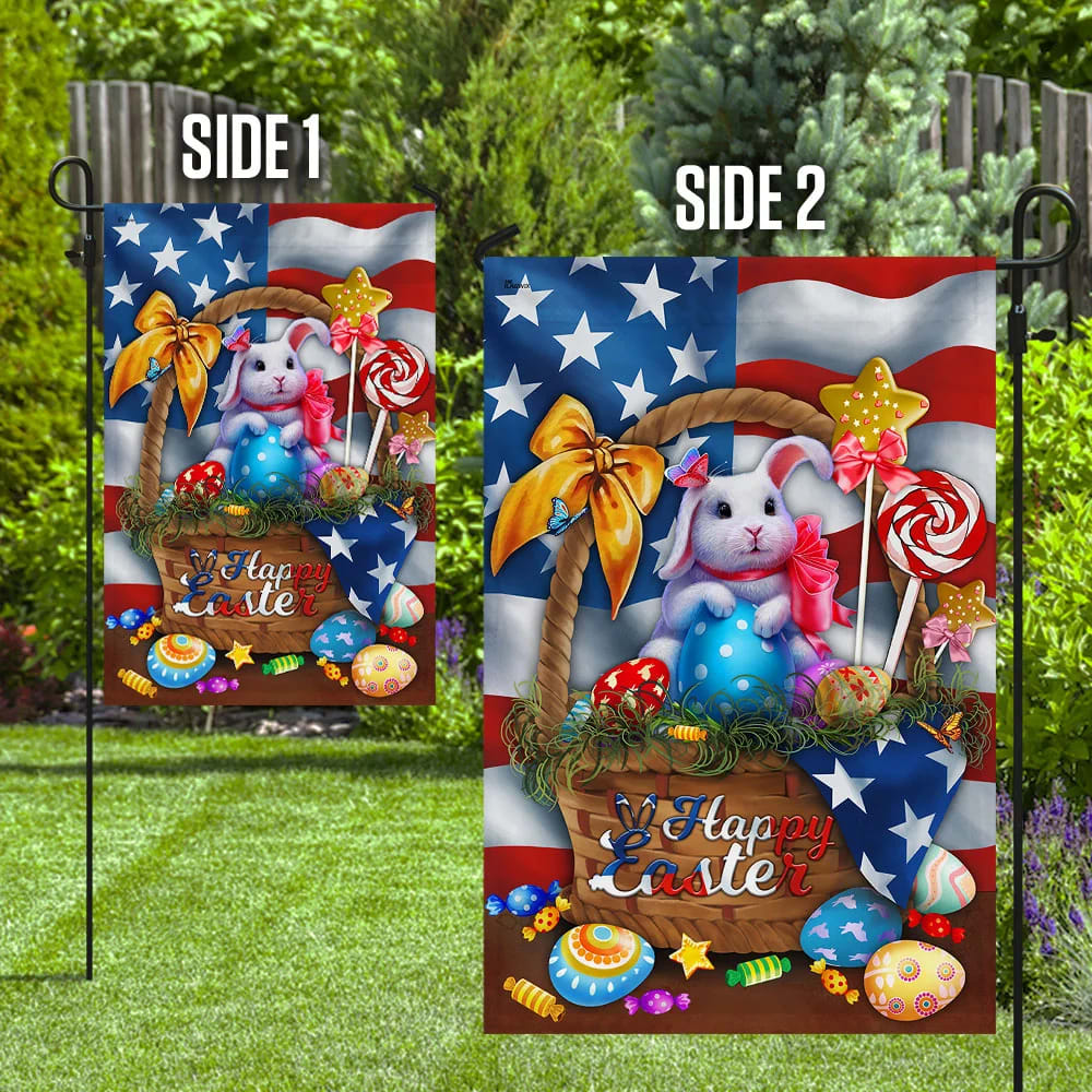 Bunny Happy Easter Flag - Easter House Flags - Christian Easter Garden Flags