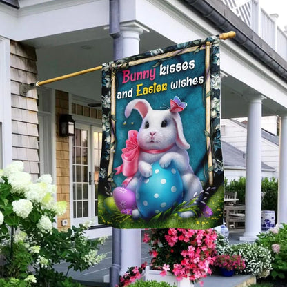 Bunny Kisses And Easter Wishes Flag - Easter House Flags - Christian Easter Garden Flags