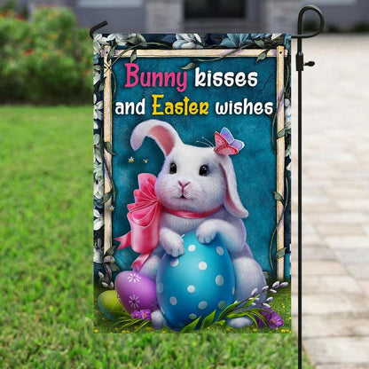 Bunny Kisses And Easter Wishes Flag - Easter House Flags - Christian Easter Garden Flags