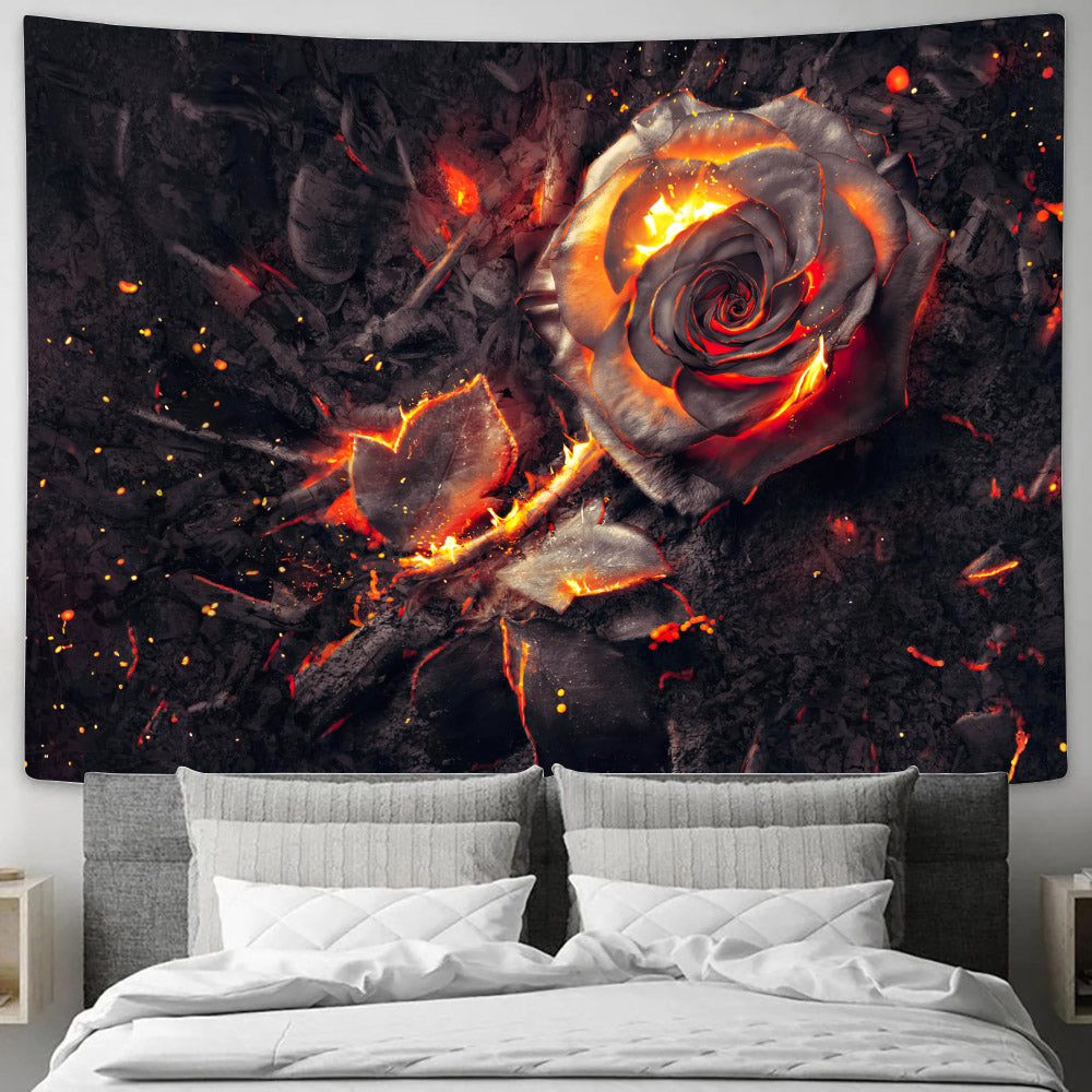Burned Rose - Religious Tapestry - Jesus Wall Tapestry - Tapestry Wall Hanging