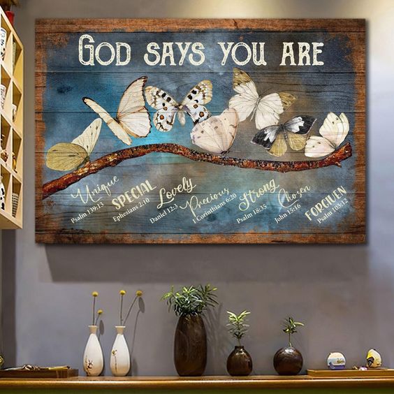 Butterflies God Says You Are Canvas Wall Art - Christian Poster - Religious Wall Decor