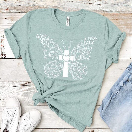 Butterfly Cross Words T-Shirt - Women's Christian T Shirts - Women's Religious Shirts