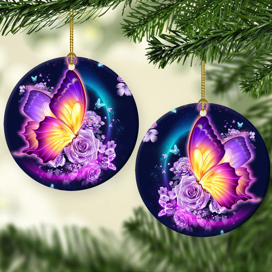 Butterfly 4 Ceramic Circle Ornament - Decorative Ornament - Christmas Ornament