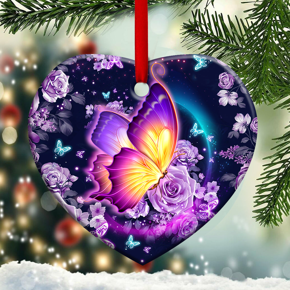 Butterfly 4 Heart Ceramic Ornament - Christmas Ornament - Christmas Gift