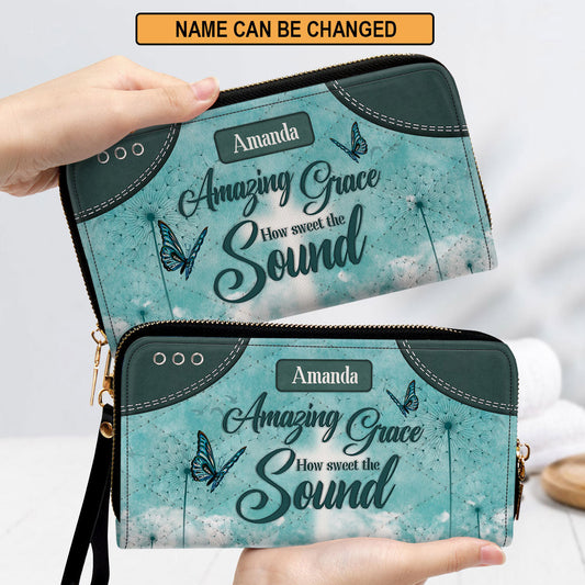 Butterfly Amazing Grace Clutch Purse For Women - Personalized Name - Christian Gifts For Women
