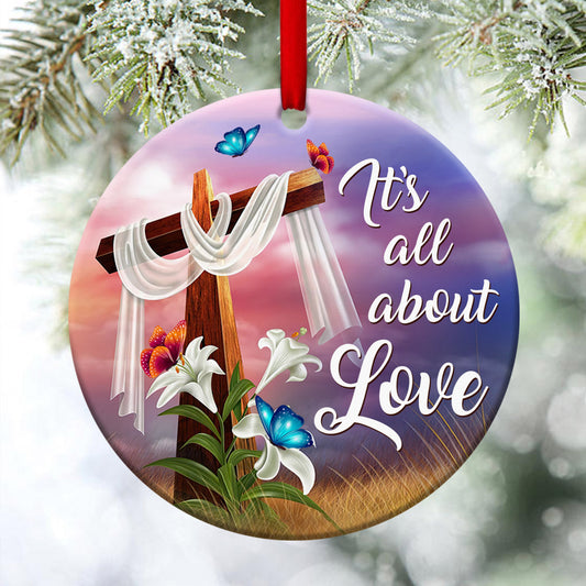 Butterfly And Lily Ceramic Circle Ornament - It's All About Love - Christian Hanging Gift
