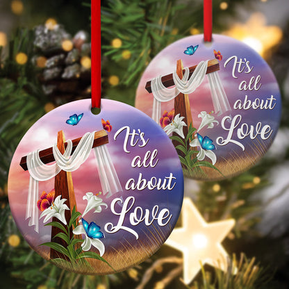 Butterfly And Lily Ceramic Circle Ornament - It's All About Love - Christian Hanging Gift